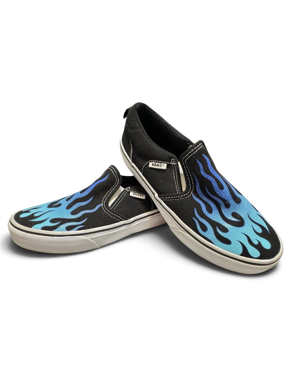 Vans Asher Blue Flame Slip-On Sneakers 4Y EUC Unisex Youth Kids Skater Shoes